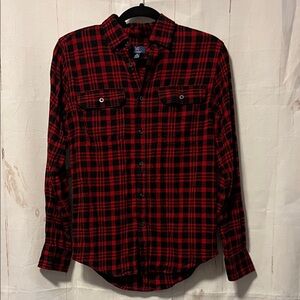 George Men's Bold Red and Black Checkered Wisconsin Badgers Shirt